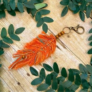 3/$10!💎Handmade Boho Orange Macramé Feather Keychain
